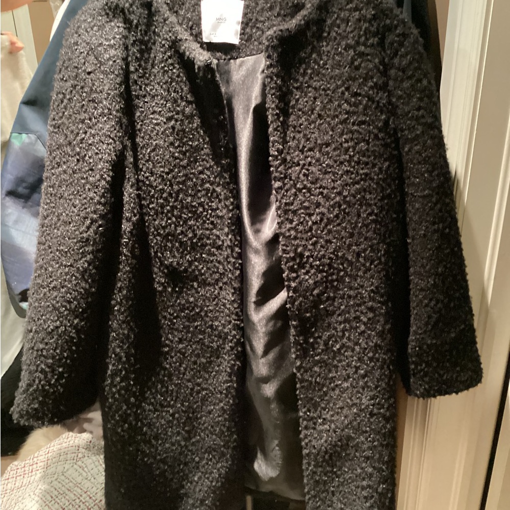 Mango Black Teddy Bouclé Coat